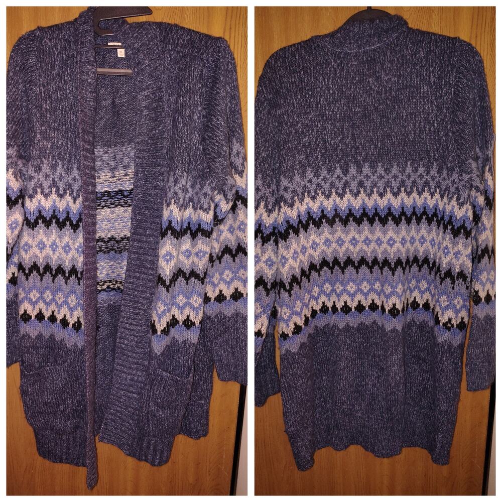 Sonoma Open long Soft Cardigan Sweater Blue Argile Nordic XL pockets